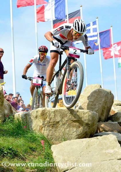 Nino Schurter (Swizterland) leads Marco Fontana (Italy)