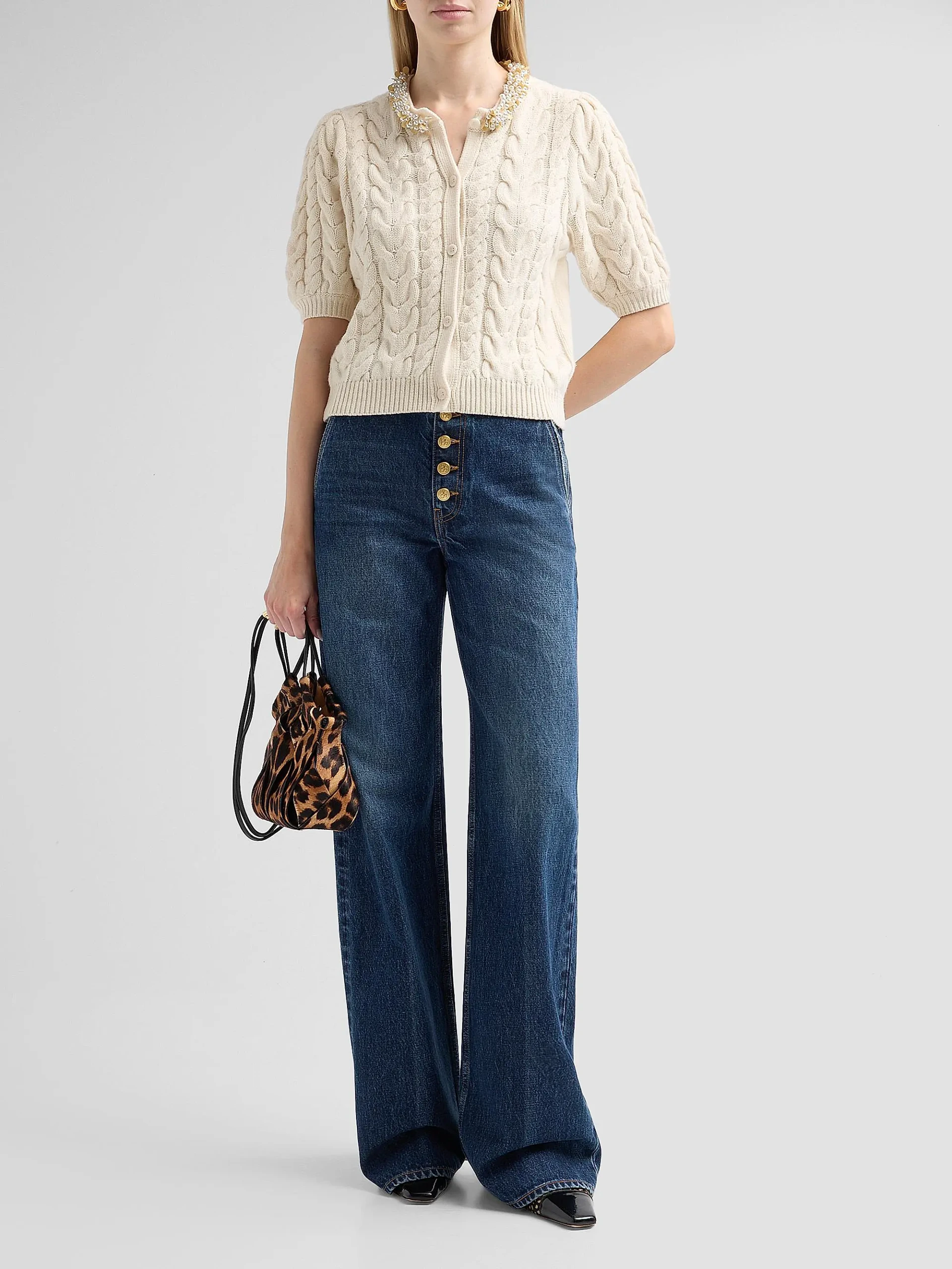 Olivia Cable-Knit Merino Wool-Cashmere Cardigan