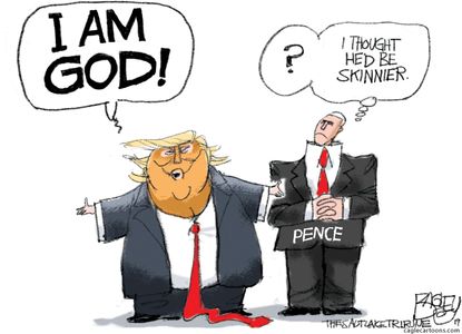 Political Cartoon U.S. Trump Pence The Chosen One King of the Jews Disbelief