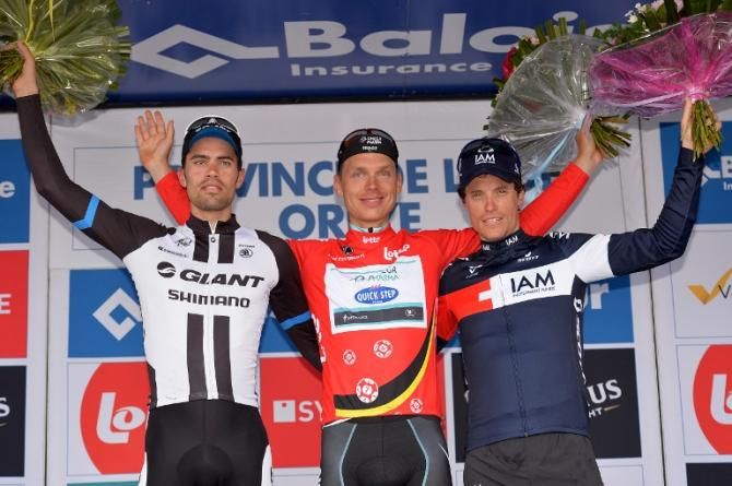 The final podium in the Baloise Belgium Tour: Tom Dumoulin, Tony Martin and Sylvain Chavanel