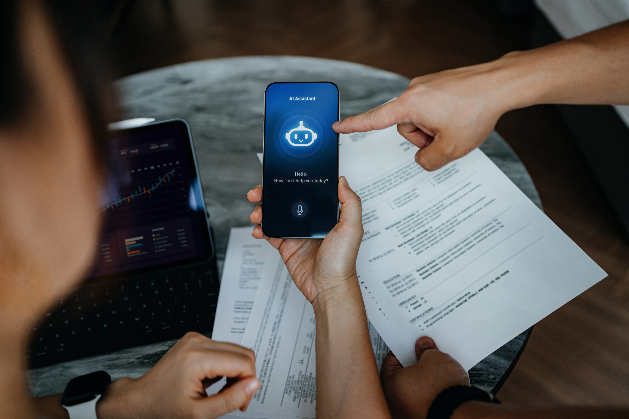 Business team using Artificial Intelligence chatbot