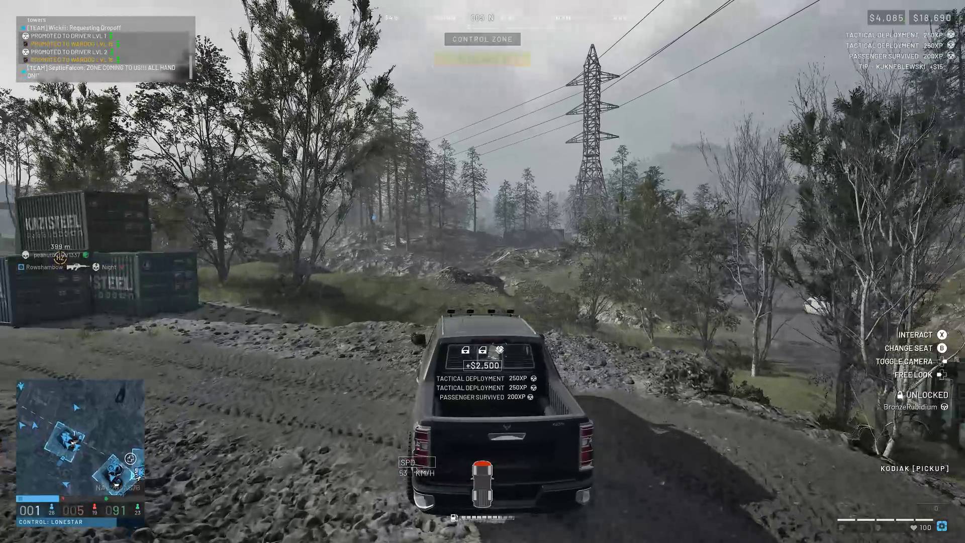 Wardogs player earning tactical deployment Driver XP as passenger players get out in the control zone