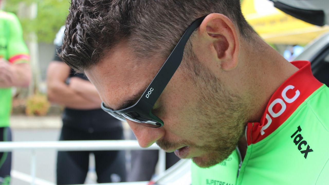 Patrick Bevan wears POC Want glasses ahead of the stage start