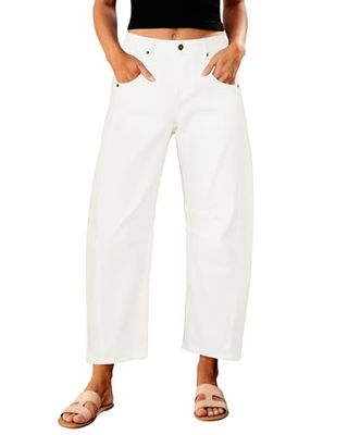 Grapent Womens Wide Leg Jeans Woman Jeans Baggy Pants for Women Stretch Jeans for Women High Waist Women's Clothing Denim Jeans for Women Color Cream White Large Size 12 Size 14