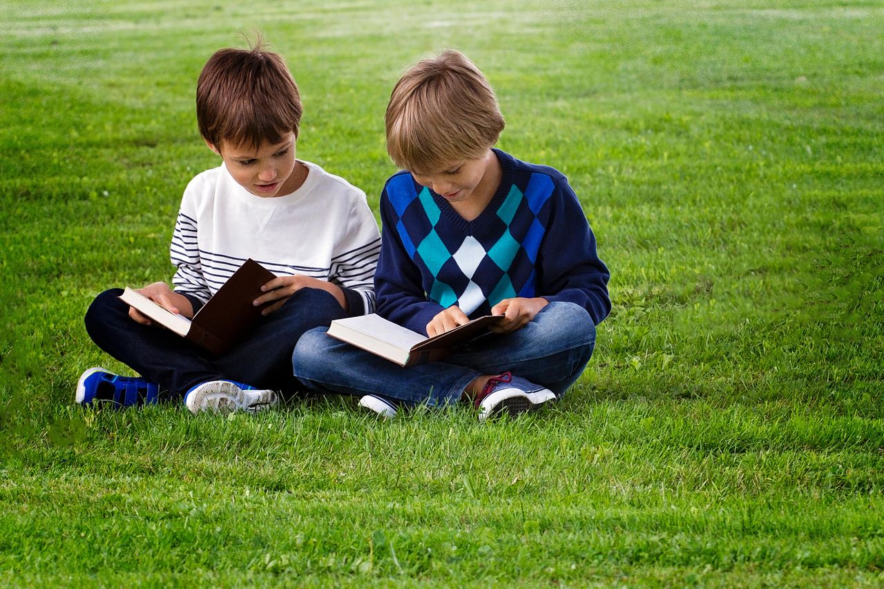 Reading outdoors.