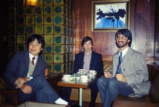 A 1989 photo of Miyamoto, Wright, and Braun in Kyoto.