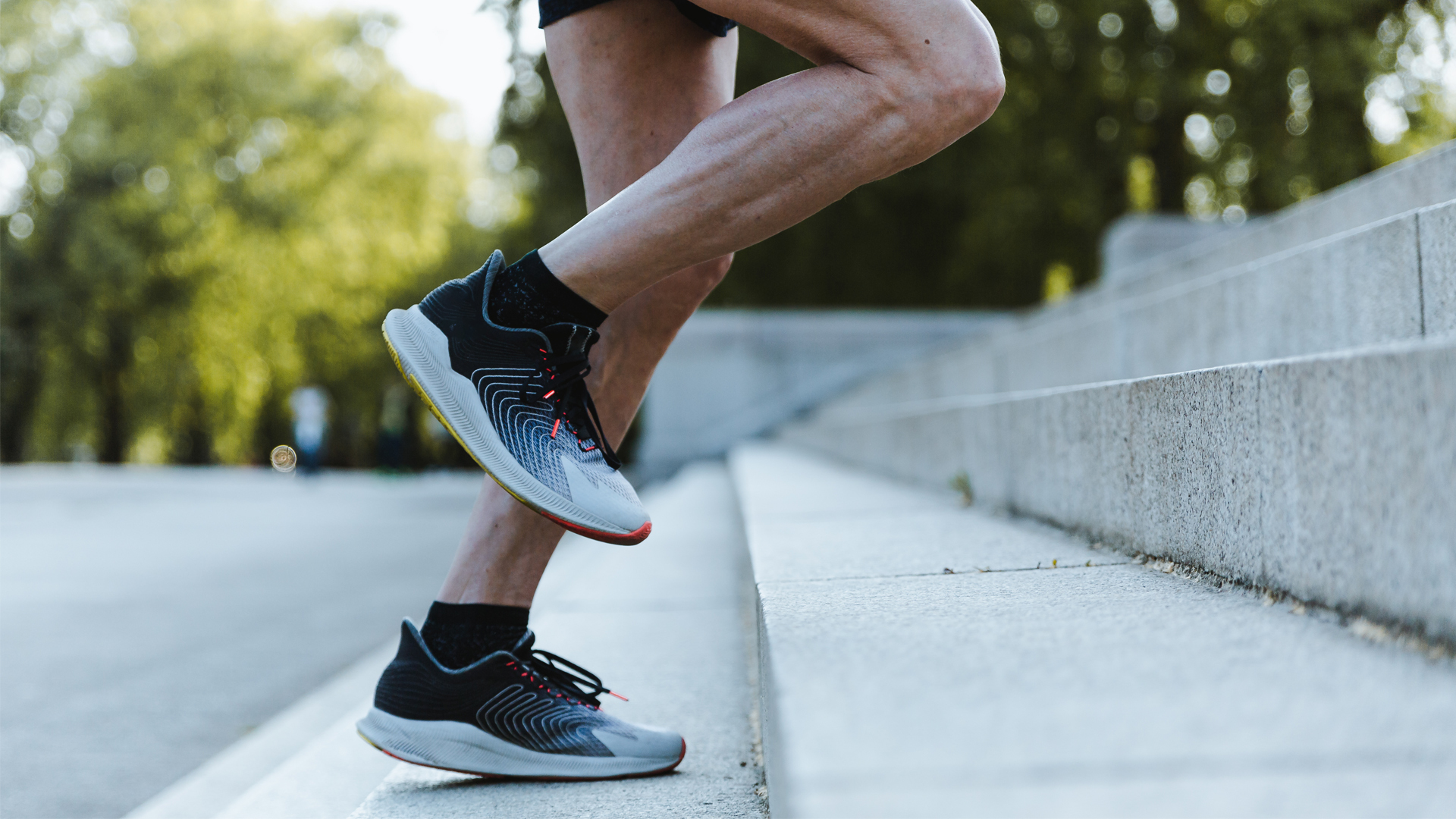 How to run properly: Image of legs running up stairs