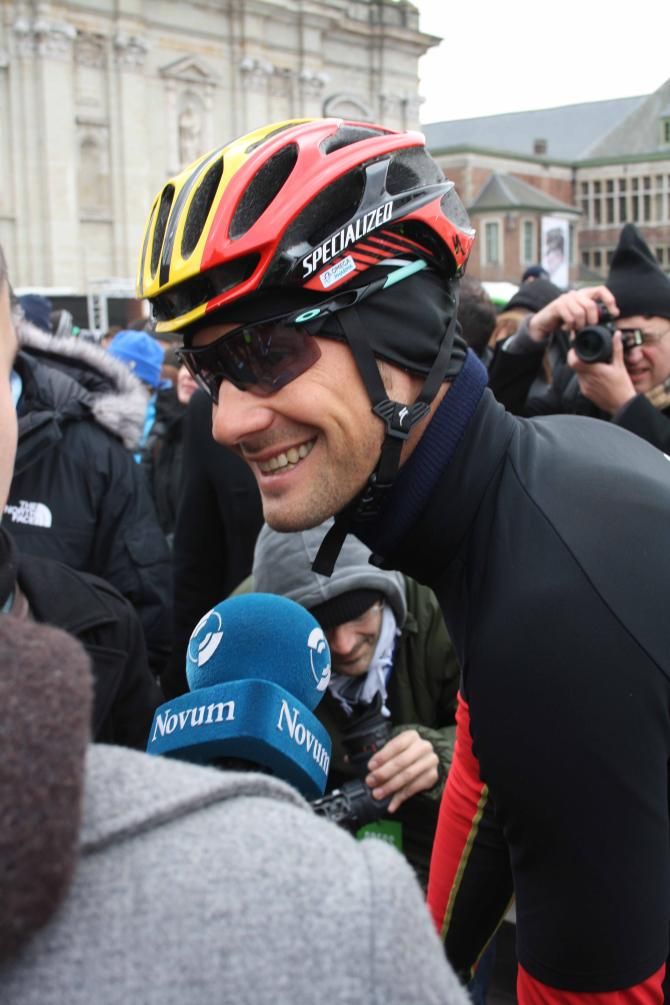 Tom Boonen (Omega Pharma-QuickStep) was in demand before the start of Omloop Het Nieuwsblad.