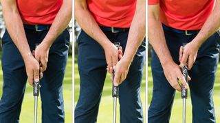PGA pro Dan Grieve demonstrating a reverse overlap, left hand low, and claw putting grip