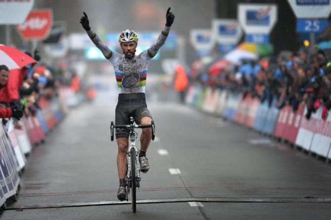 Sven Nys wins the fifth round of 2013 bpost bank trofee series in Loenhout, Belgium in late December - one of the final 'cross races of 2013