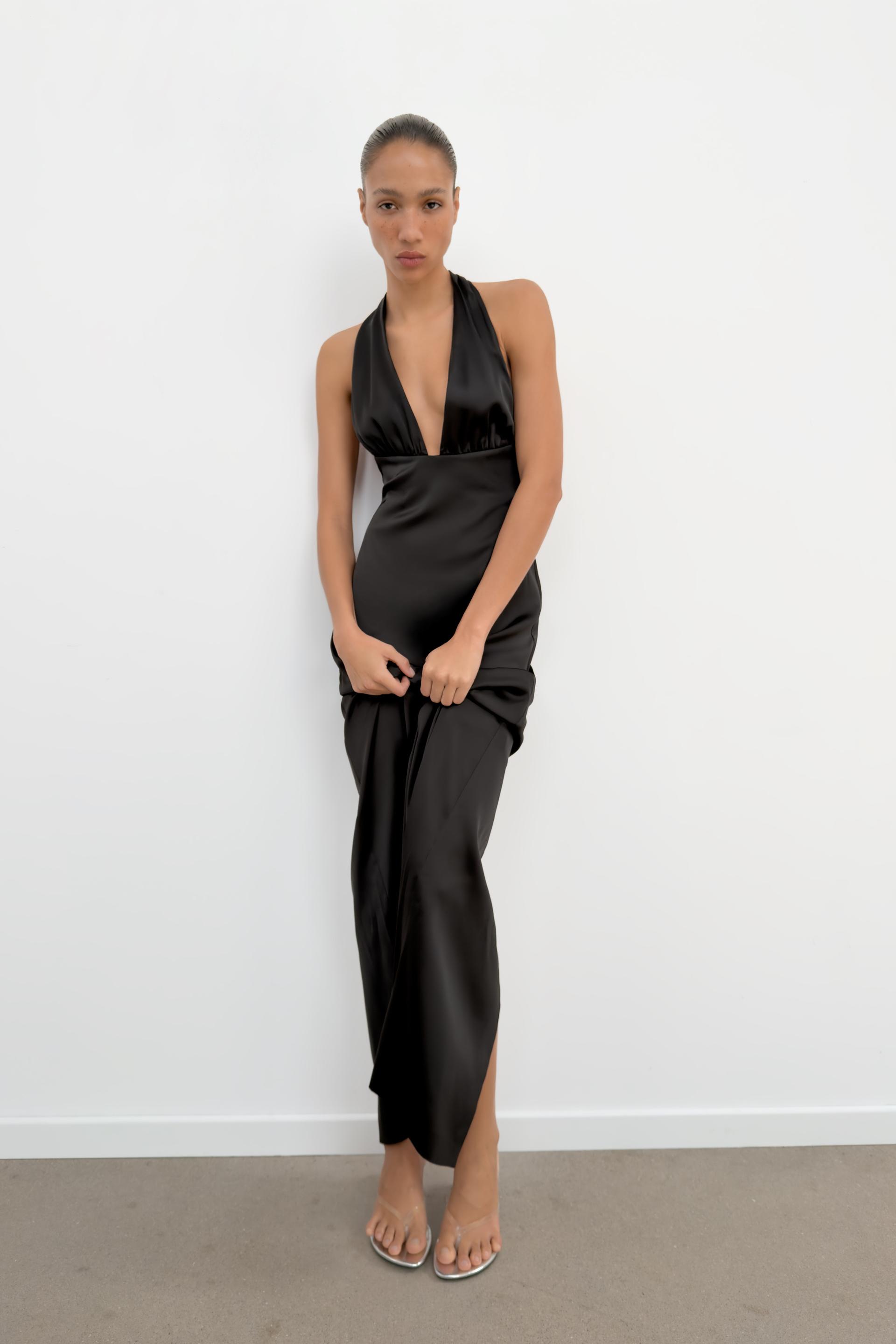 Animal Print Satin Halter Dress - Leopard - Xs