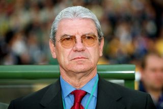 Romania coach Emerich Jenei pictured ahead of his side's Euro 2000 quarter-final against Italy.