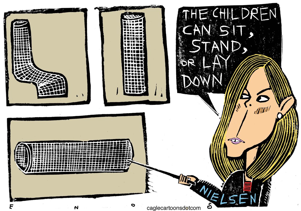 Political Cartoon U.S. Kirstjen Nielsen cages border children