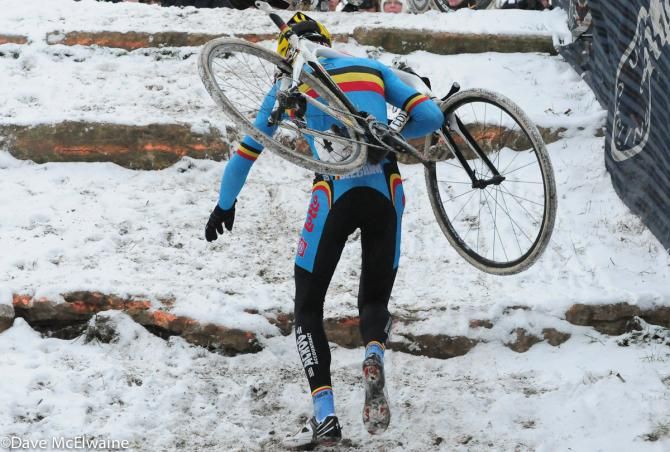 A Belgian rider on the limestone steps