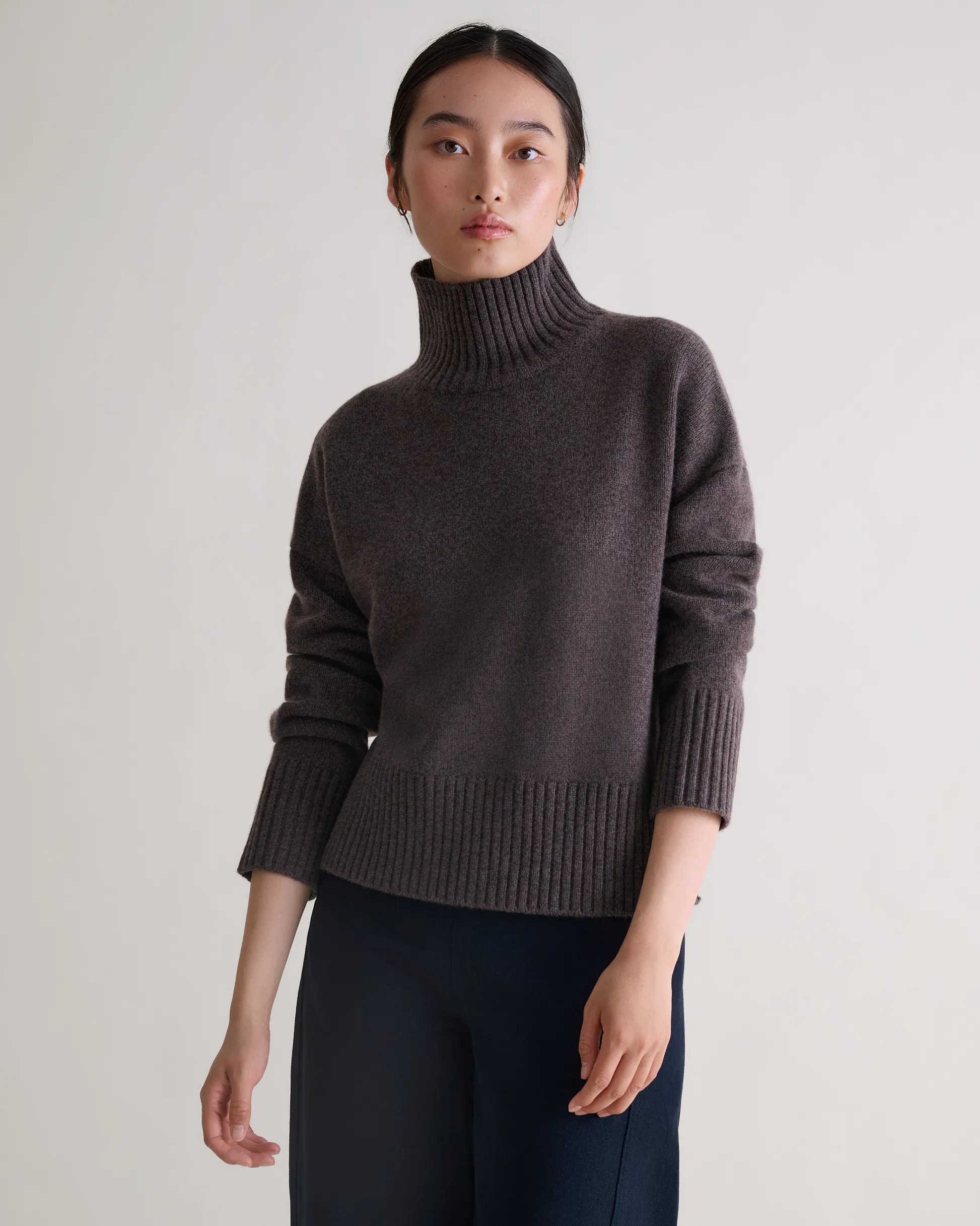Rise & Fall, Women's Wool High Neck Jumper - Chocolate
