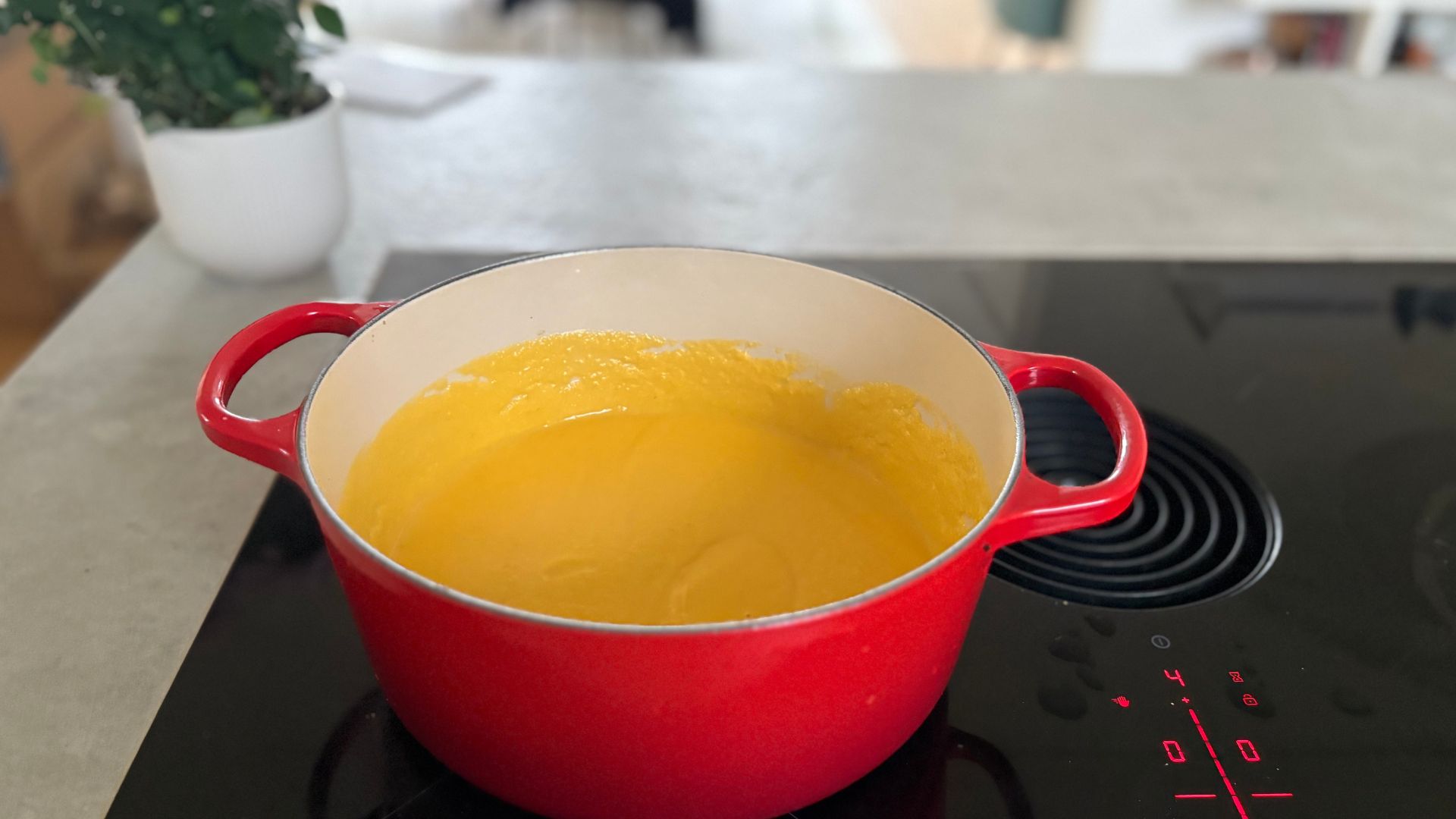 Making soup in the Le Creuset Round Casserole Dish