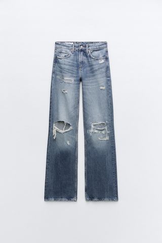 TRF High Rise Wide Leg Ripped Jeans