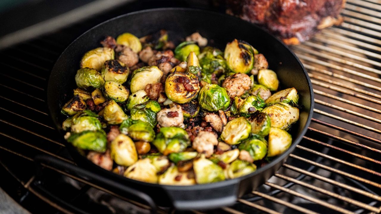 Recipe for brussels sprouts and smashed pigs in blankets 