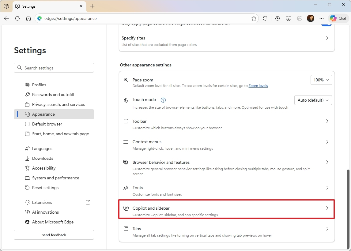 Open Copilot and sidebar settings