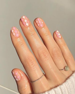 @pink_oblivion baby pink heart nail design