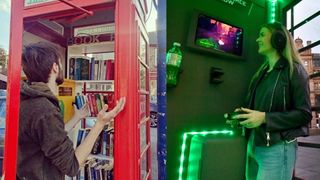 Nvidia's GeForce Now phone box next to one that's been changed into a book exchange