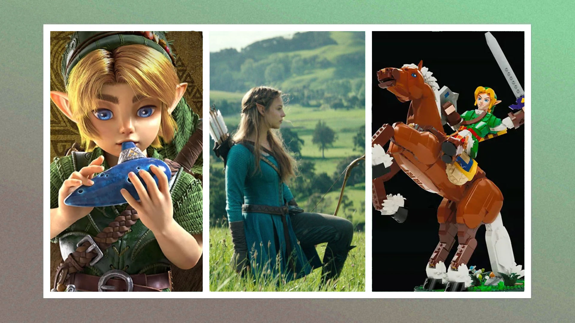 Three images of Zelda products.