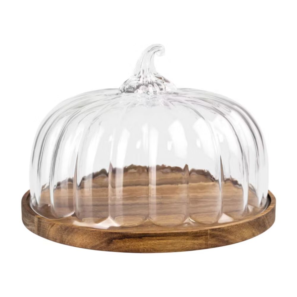 Glass Pumpkin Dome with Wood Base