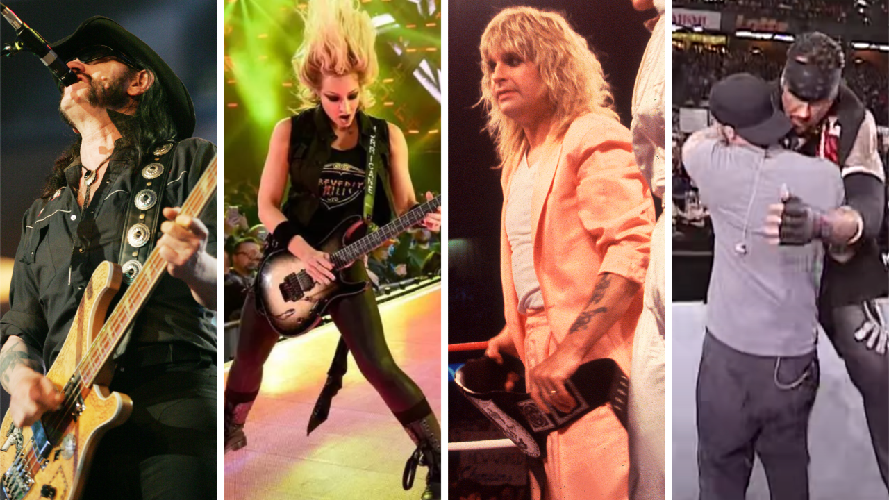 Lemmy, Nita Strauss, Ozzy Osbourne and Fred Durst in various Wrestlemania appearances
