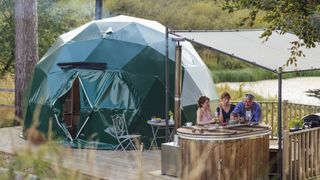 what is glamping: meal time by the hot tub