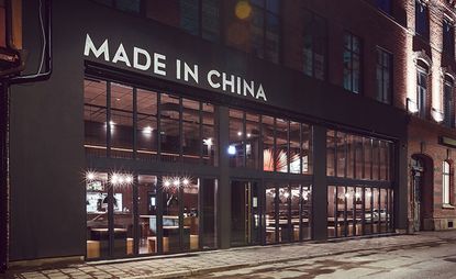 Outside view of restaurant with 'Made In China' sign