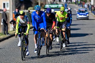 Taco van der Hoorn leads the break at Kuurne-Brussel-Kuurne.