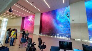 The massive video wall at Orlando Airport's Windows On Orlando.