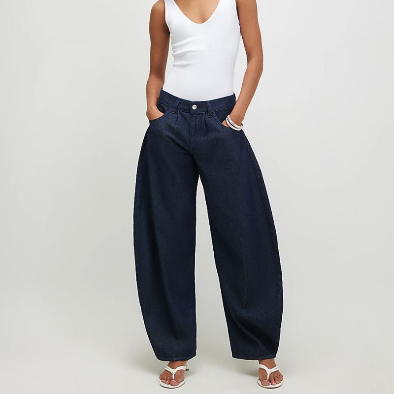 Blue Low Rise Horseshoe Jeans on model