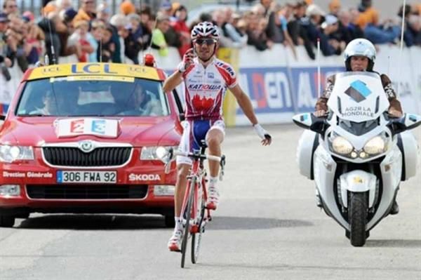 Joaquim Rodriguez of Katusha prepares to celebrate his stage win