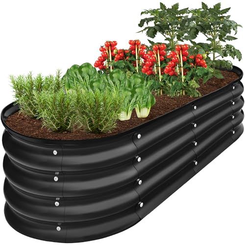 Best Choice Products 4x2x1ft Outdoor Metal Raised Garden Bed Outdoor, Oval Deep Root Planter Box for Vegetables, Flowers, &amp;amp; Herbs, 51 Gallon Capacity, Rubber Edge Guard, 100% Non-Toxic - Black