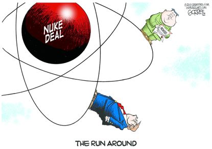 Political cartoon U.S. Trump Kim Jong Un nuclear deal atom
