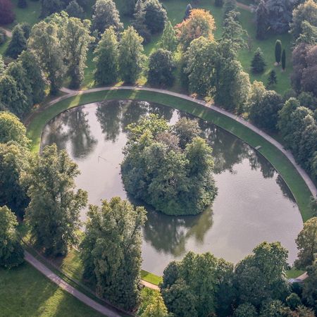 An aerial photo of Princess Diana's island grave