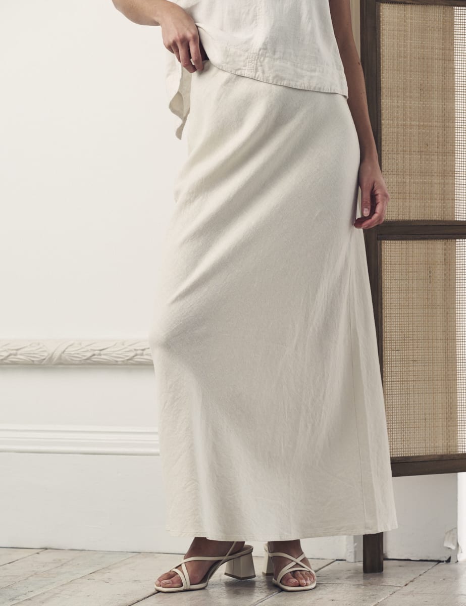 Cream Linen-Blend Mila Maxi Skirt