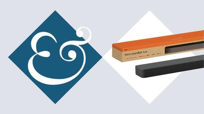 Fire TV Soundbar Plus on tile background next to Homes & Gardens '&' logo.