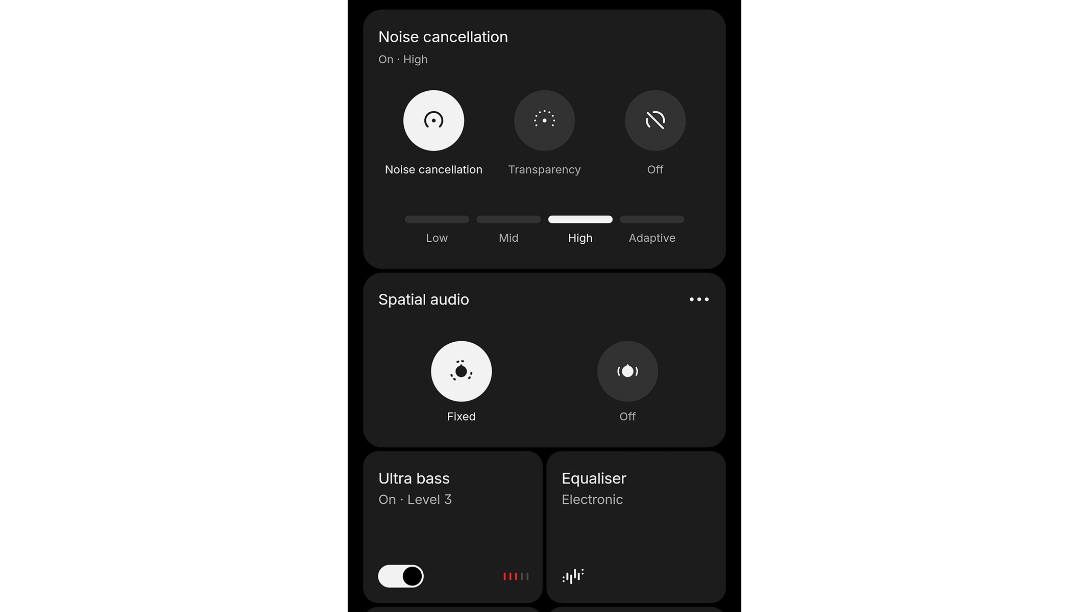 a screenshot of the sound settings from the Nothing X app