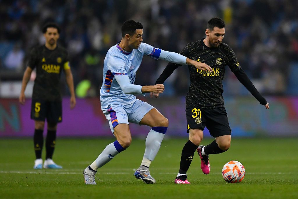 Lionel Messi #10 of Inter Miami CF reacts against the New York City FC during the first half in the Noche d&#039;Or friendly match at DRV PNK Stadium on November 10, 2023 in Fort Lauderdale, Florida. (Photo by Megan Briggs/Getty Images)