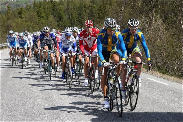 Members of the Swedish National Team set tempo on a climb.