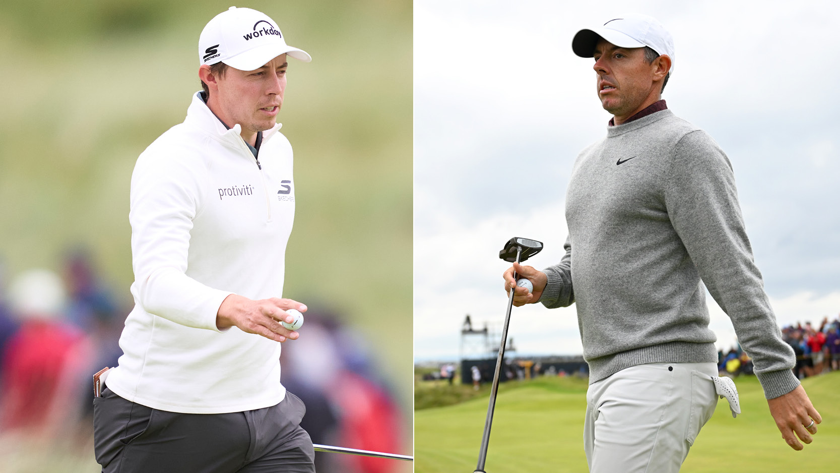 Matt Fitzpatrick and Rory McIlroy walk off the green
