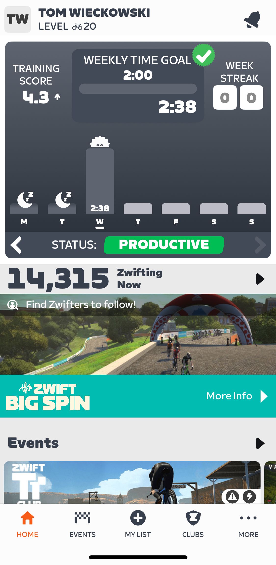 A screengrab from the Zwift companion app