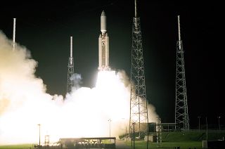 A Titan 4B rocket launches from Cape Canaveral Air Force Base in Florida on Oct. 15, 1997 with NASA's Cassini Saturn-bound probe.
