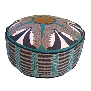 Teal, black and white patterned pouffe