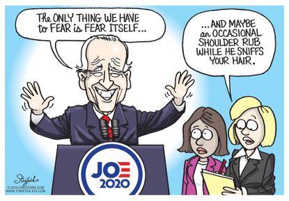 Political Cartoon U.S. Joe Biden touch scandal 2020 presidential election