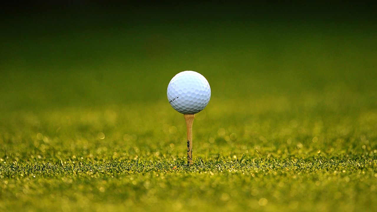 A golf ball sitting on a tee peg