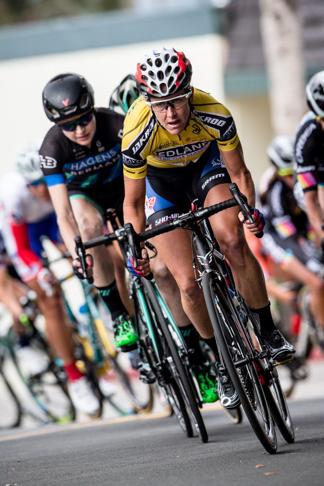 Kristin Armstrong (Twenty 16) rides near the front to cover the attacks
