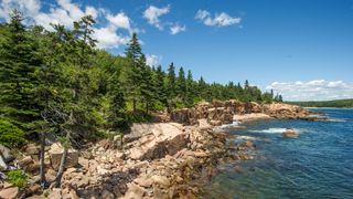 The rugged coastline in Acadia National Park in Maine